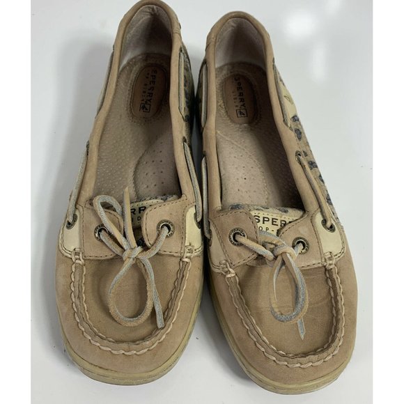 Sperry Womens Tan Cheetah Sequin Boat 